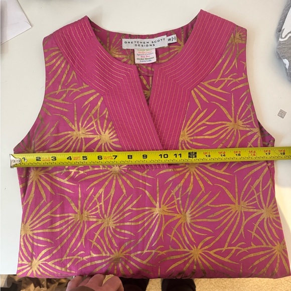 Gretchen Scott Designs Starburst Vneck Sleeveless Dress Pink Gold Size Small - Picture 8 of 12
